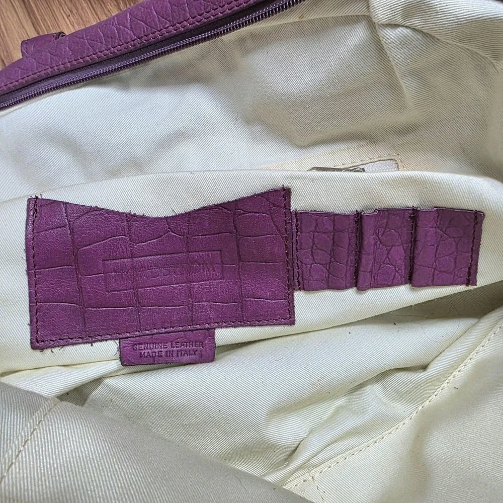 Nordstrom Purple Croc Leather Satchel Bag Purse Large Top Handle Travel Italy
